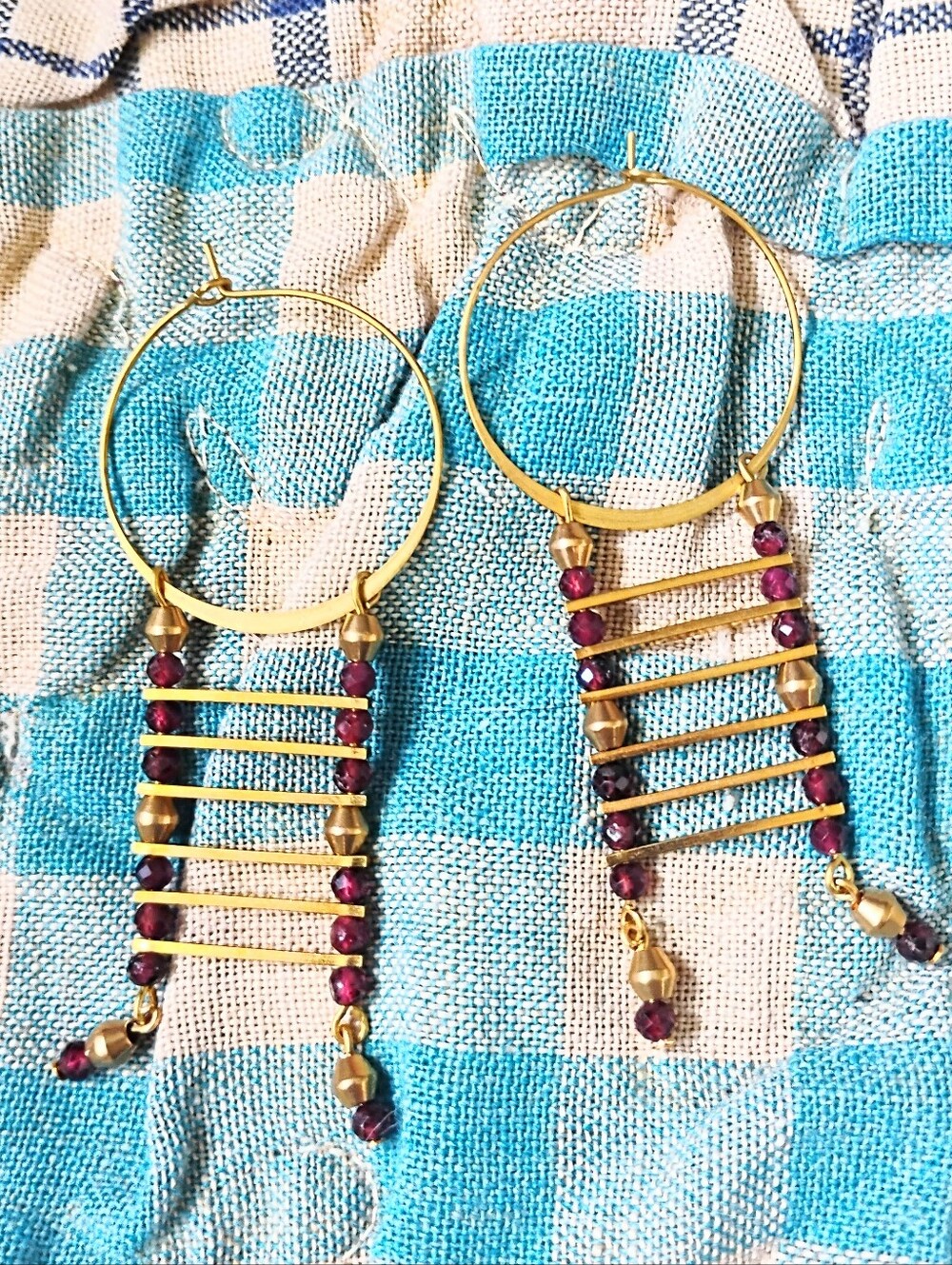 Faceted Garnet 'Ladder' Statement Hoops